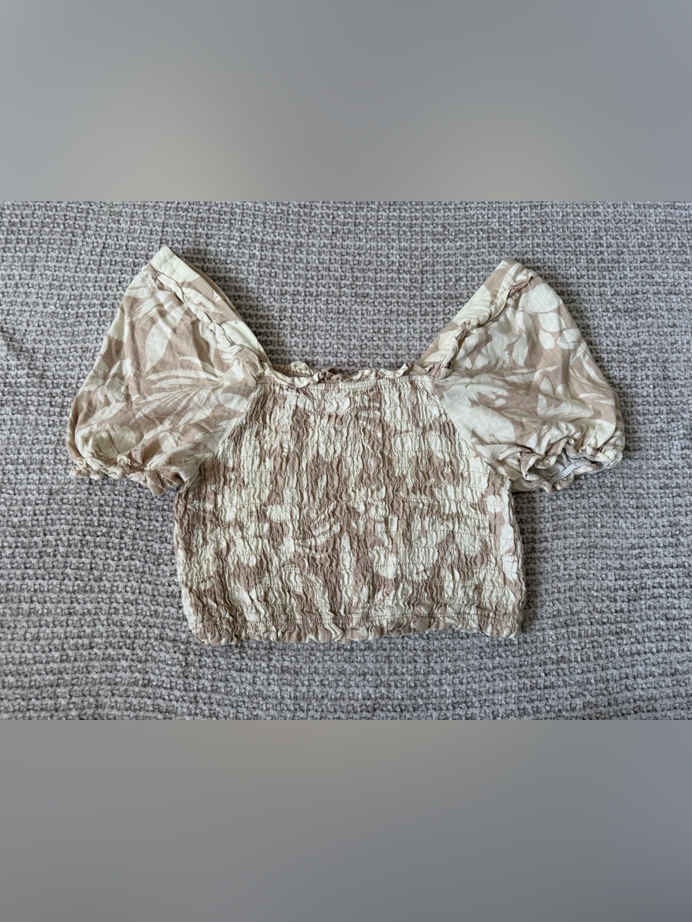 Monteau Beige and Cream Floral Smocked Crop Top